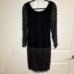 Vintage 1980s Oscar de la Renta Black Sheath Long Sleeve Dress